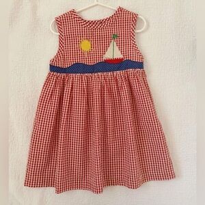 Vintage Red Gingham Sailboat Appliqué Girls' Dress 😍